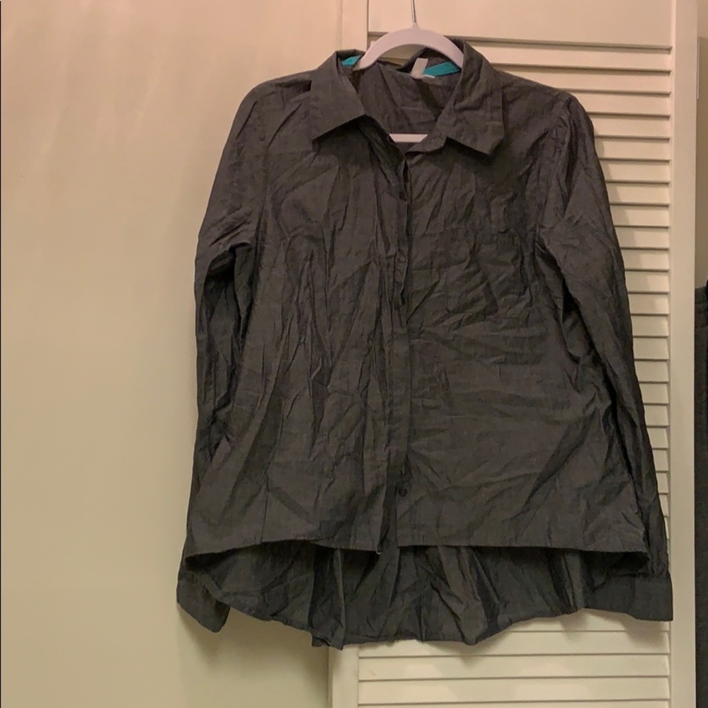 Charcoal Peplum Back Button Down